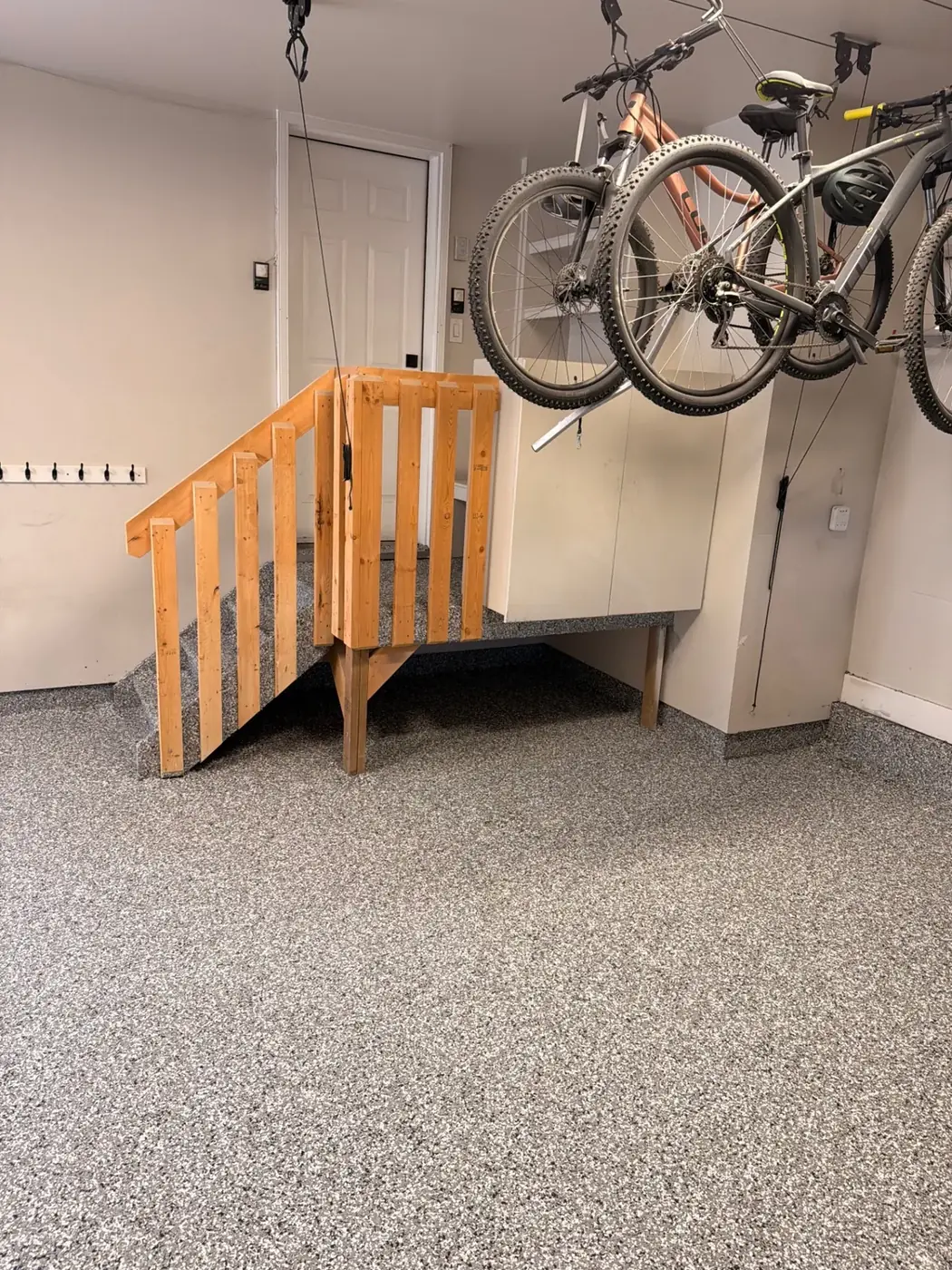 Wombat flake garage, wood stair rail