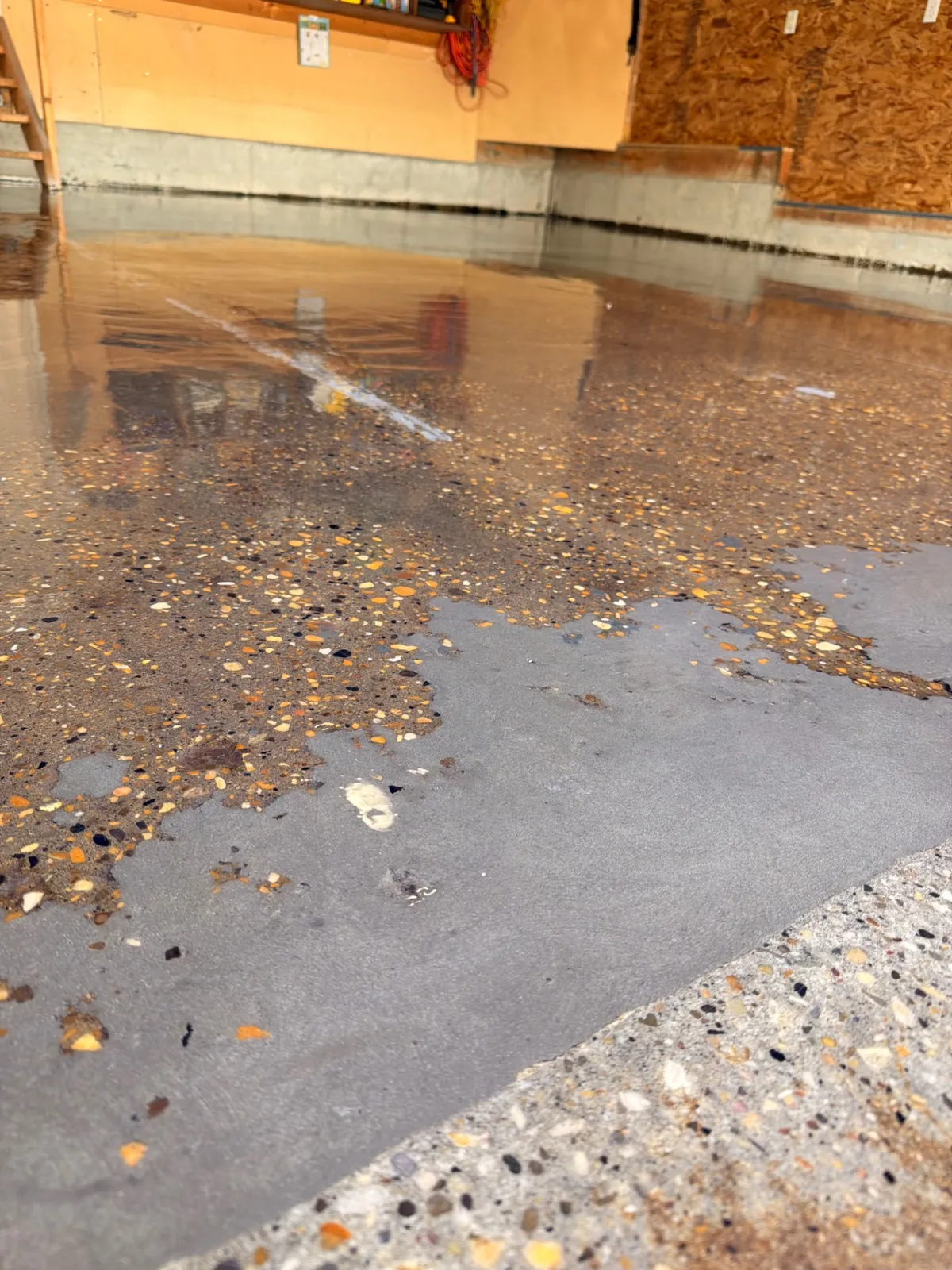Worn, chipped concrete before prep
