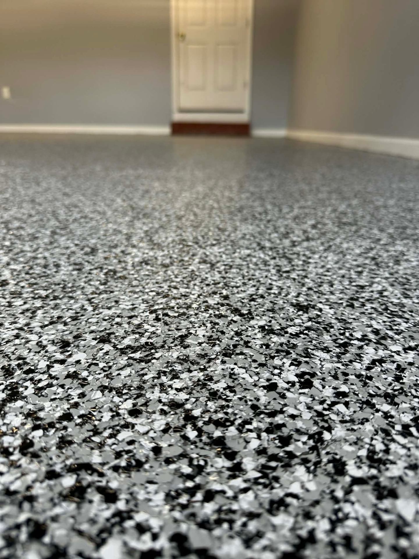 Grey flake epoxy floor close-up