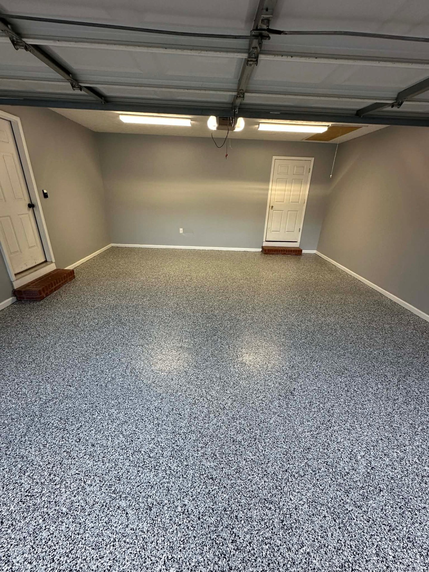 Blue flake epoxy garage floor