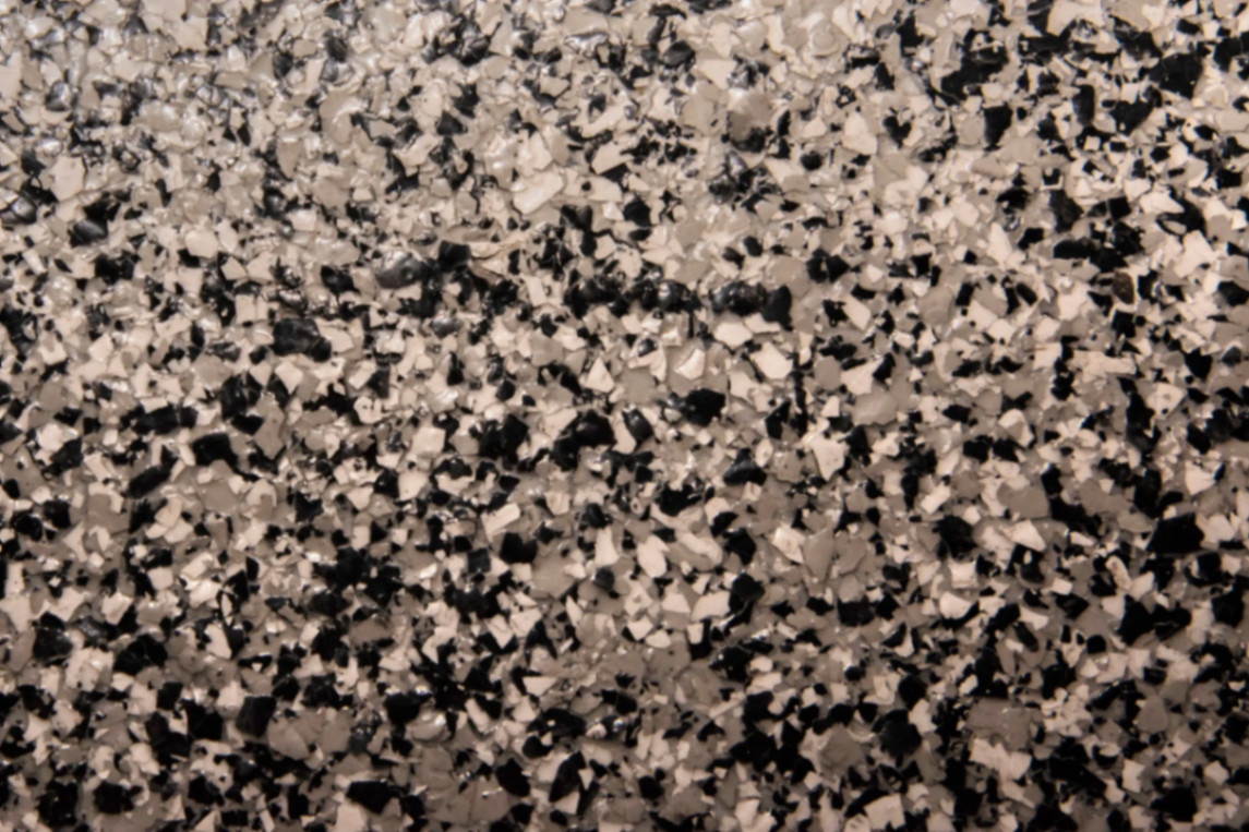 Tan flake epoxy floor close-up