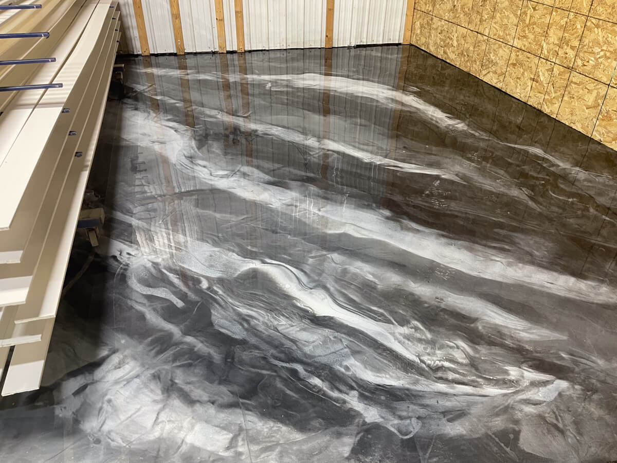 Grey metallic epoxy swirl pattern